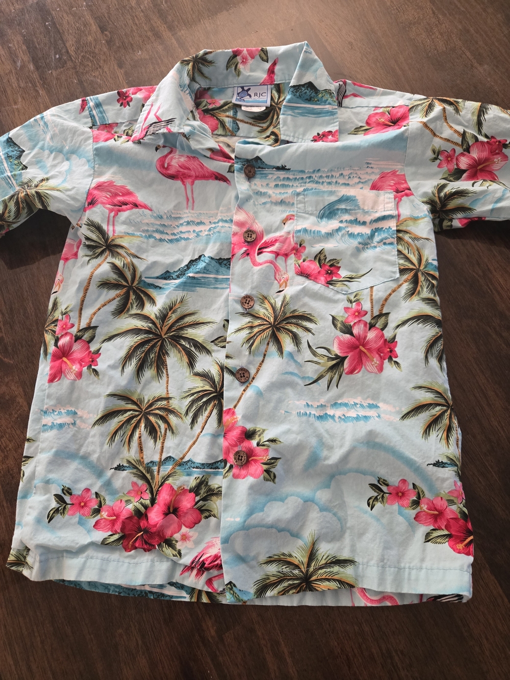 RJC Light Blue Kids' Size 8 Tropical Flamingo Button-Down Shirt